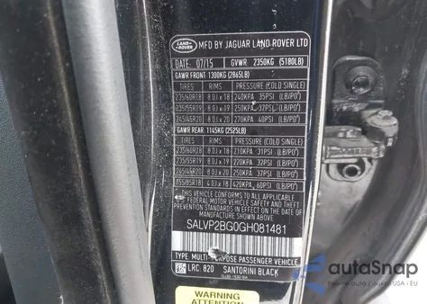 2016 Land Rover Range Rover Evoque Se/Se Premium from USA, damaged, VIN SALVP2BG0GH081481